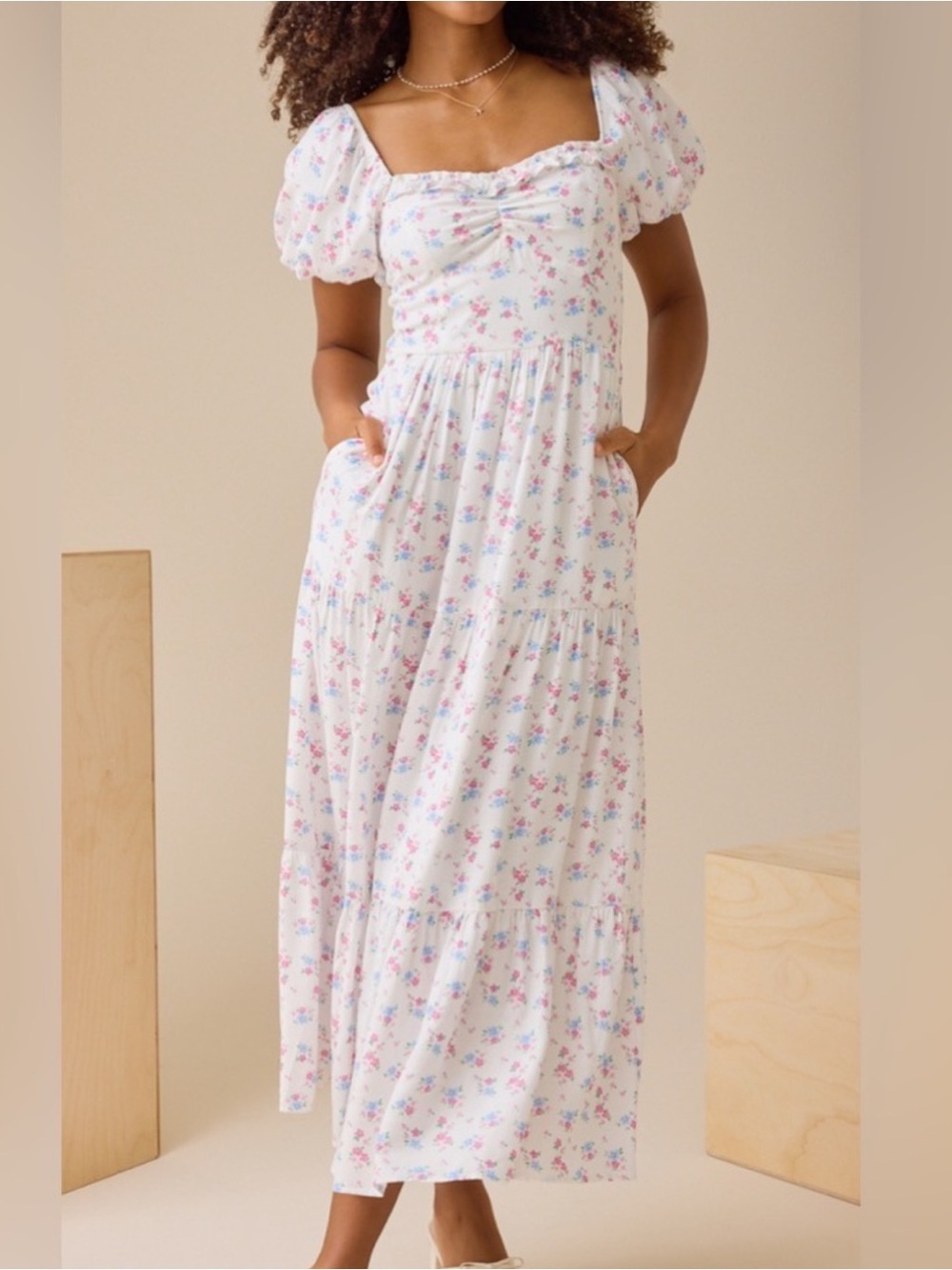 NWT Altar’d State Jessy Puff-Sleeve Maxi Dress